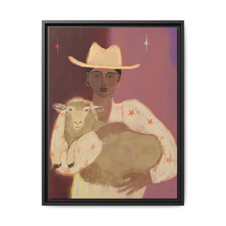 Girl With Her Sheep - Canvas in Frame