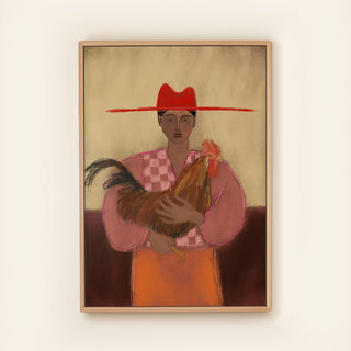 Girl With Her Roaster - Canvas ( Frame)