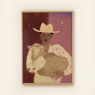 Girl With Her Sheep - Canvas ( Frame)