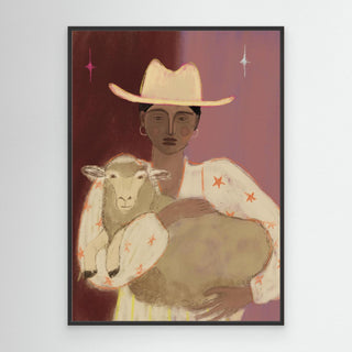 Girl With Her Sheep - Canvas ( Frame)   