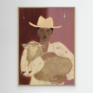 Girl With Her Sheep - Canvas ( Frame)   