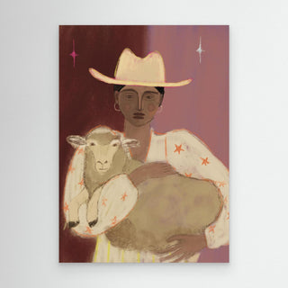 Girl With Her Sheep - Canvas ( Frame)   