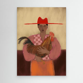Girl With Her Roaster - Canvas ( Frame)   