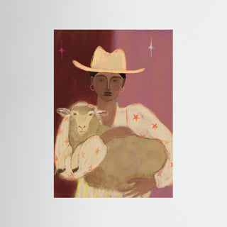Girl With Her Sheep - Fine Art Print